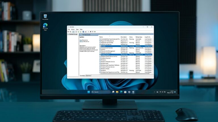 A Windows 11 Services window, showing how to disable Windows 11 services.