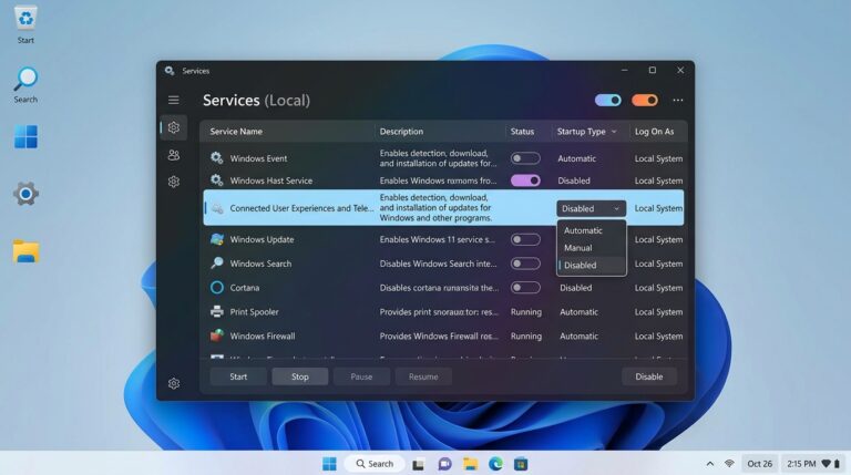 Step to disable Windows 11 services.
