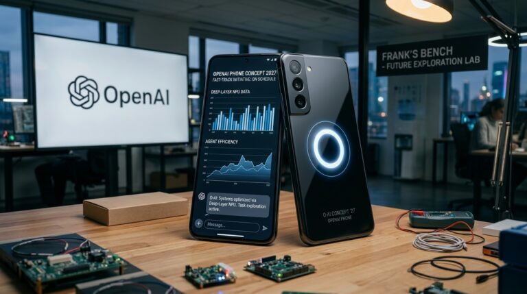 Futuristic OpenAI smartphone concept with AI interface