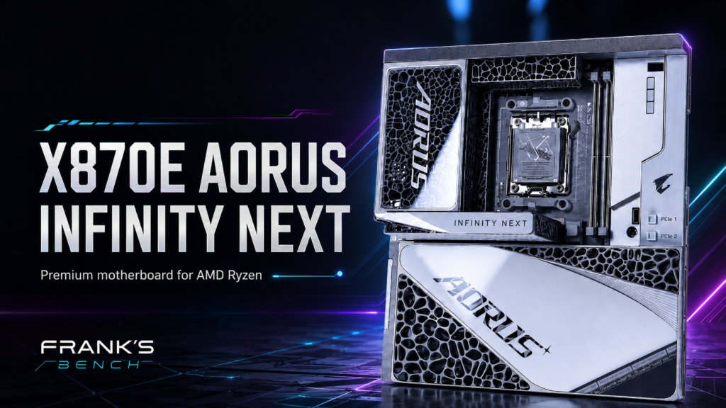GIGABYTE X870E Aorus Infinity Next motherboard showcasing its advanced cooling